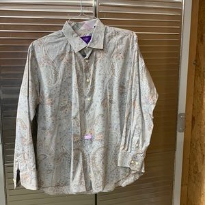 TALLIA ORANGE - Men’s L 16 1/2. Button down. Business casual. Paisley. P…